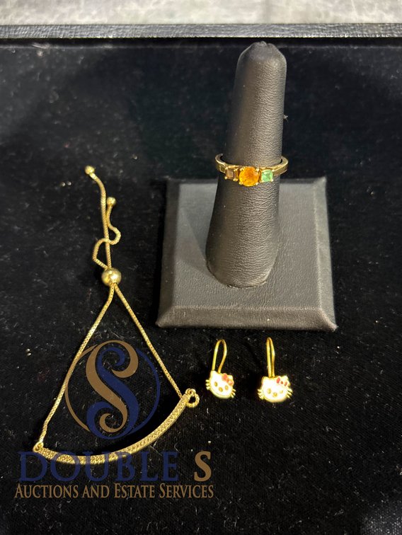 14K Gold Bracelet, 21K Hello Kitty Earrings and 14K Ring