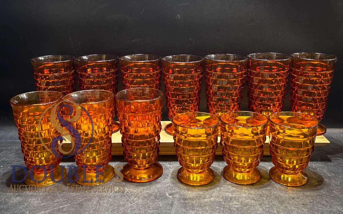 13 Amber-Colored Glasses with Geometric Design