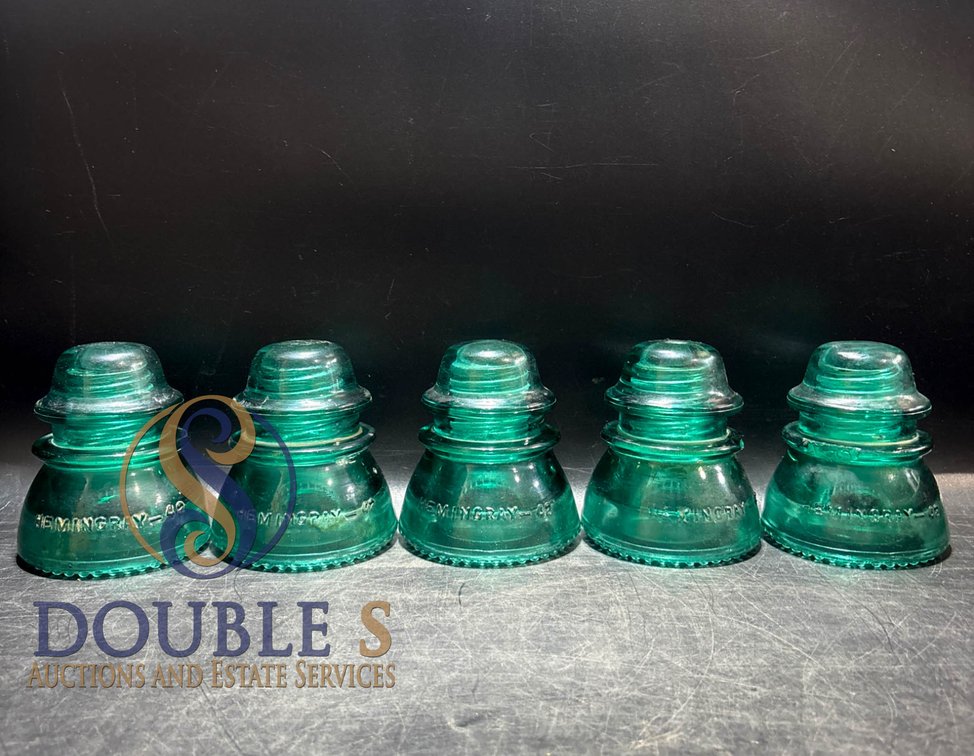 5 Hemingray-42 Aqua Glass Insulators