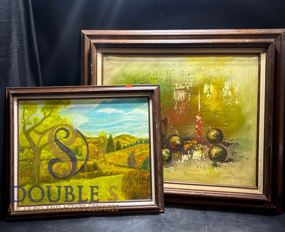 Two Framed Oil Paintings: Still Life and Landscape Signed by Artists