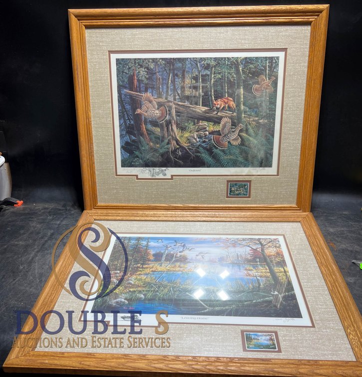 Framed Wildlife Art Prints With Stamps and Signatures (Set of 2)