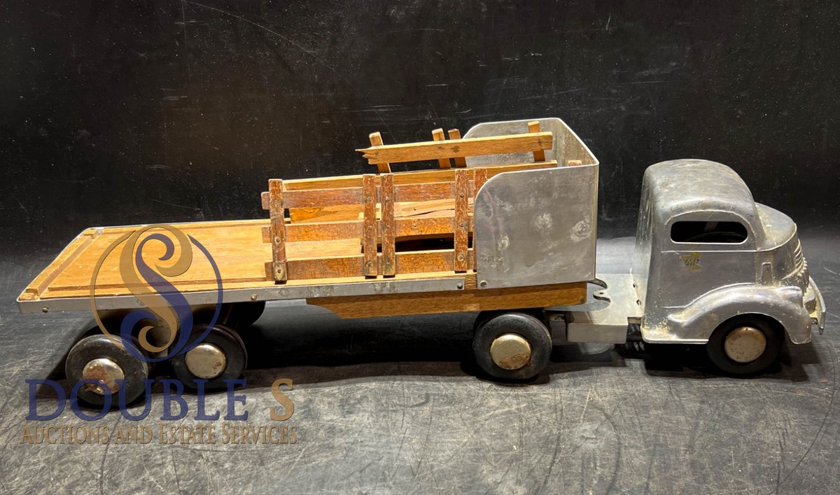 Vintage Metal and Wood Toy Semi Truck with Trailer