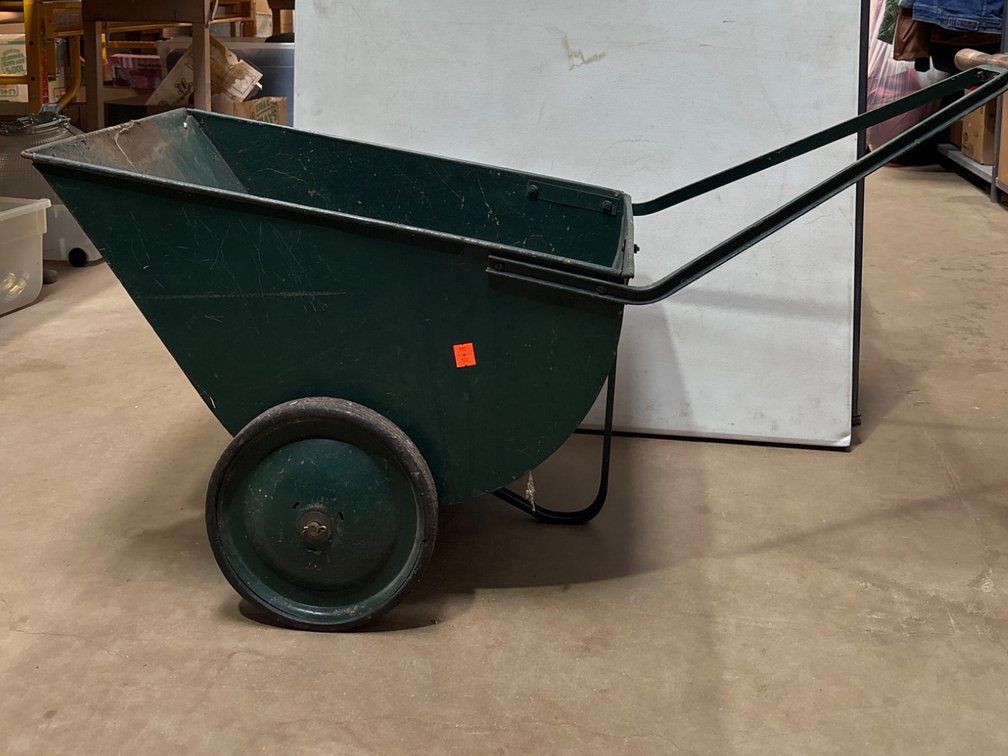 Green Metal Wheelbarrow With Wooden Handle