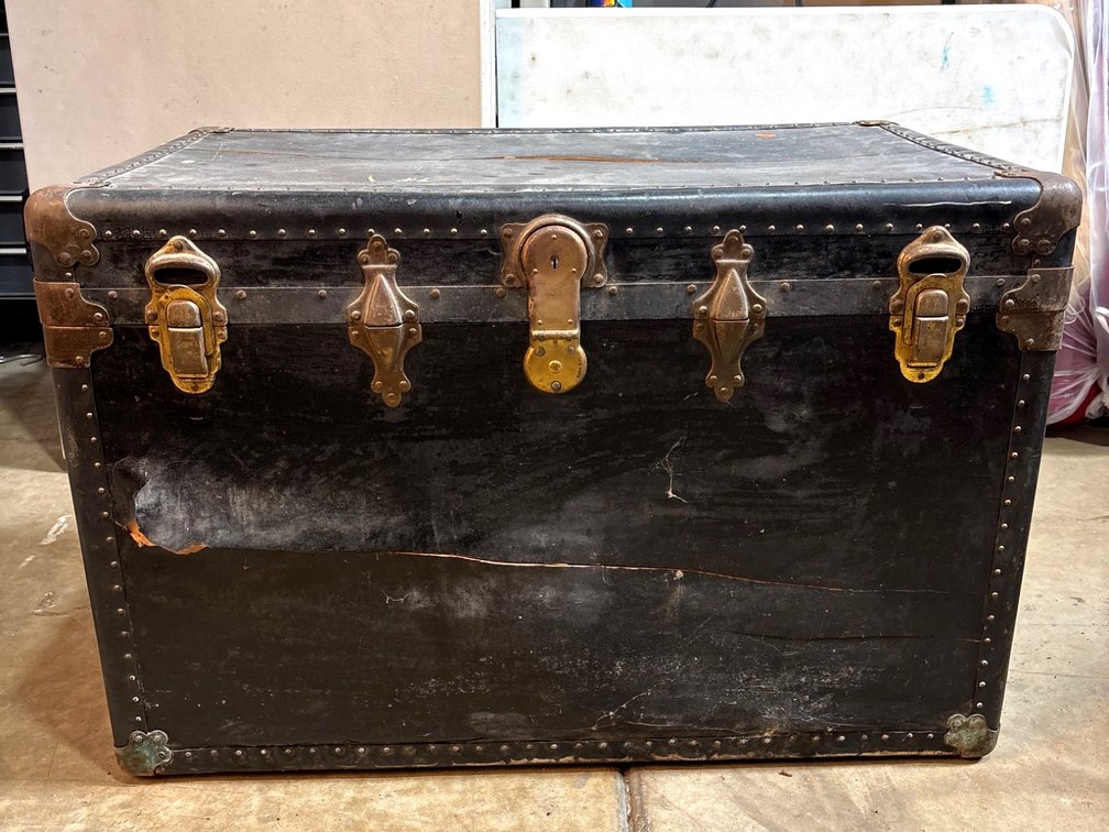 Vintage Black Metal Trunk Without Key, L=22” W=36” H=24”