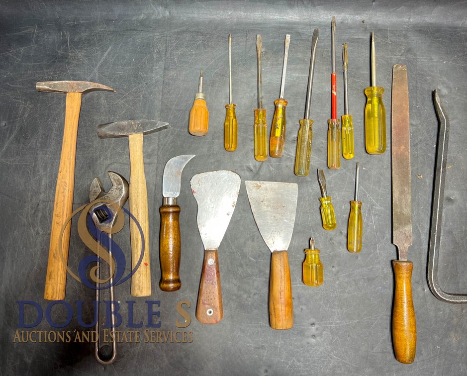 Hand Tools Including Hammers, Screwdrivers, and Scrapers