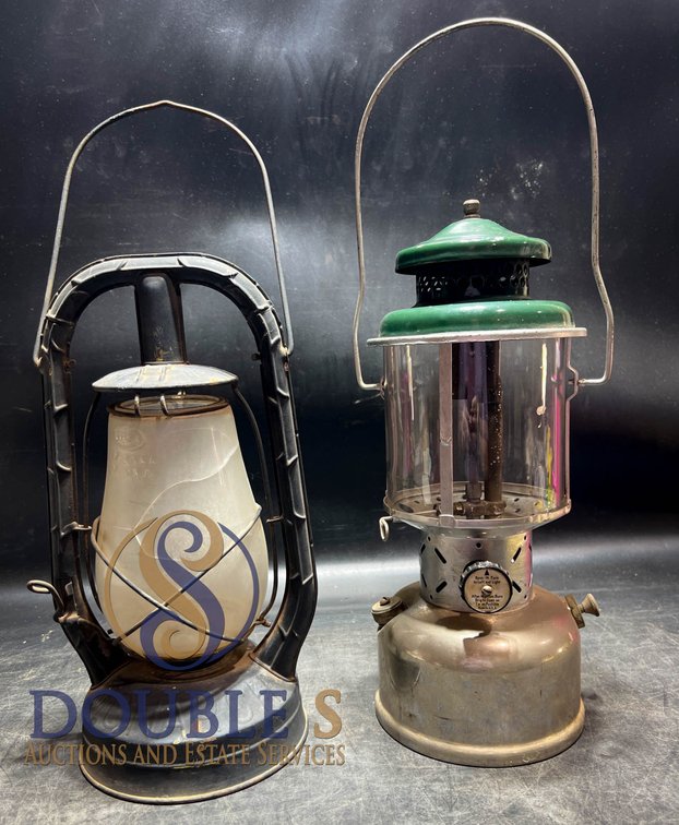 Vintage Metal Lanterns with Glass Shades and Handles