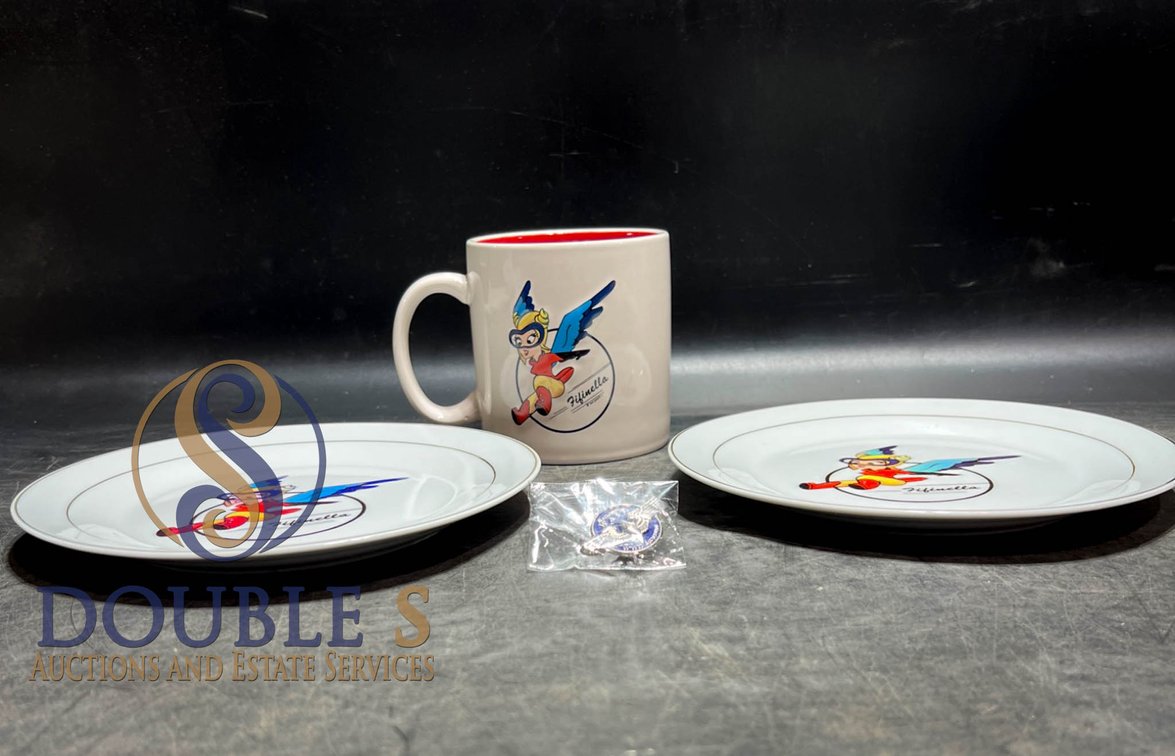 2 Plates, Mug, and Pin Featuring 'Wonder' Character Design