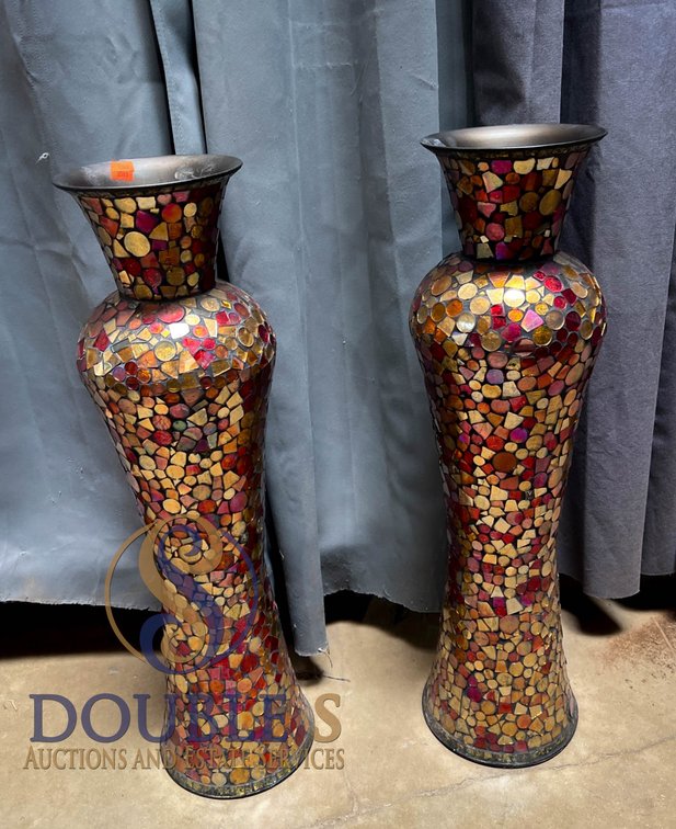 Mosaic Metal Vases, 6 1/2” x 28”, Multicolor Pattern