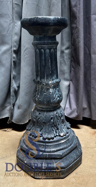 30-inch Black Carved Pedestal Stand with Floral Accents