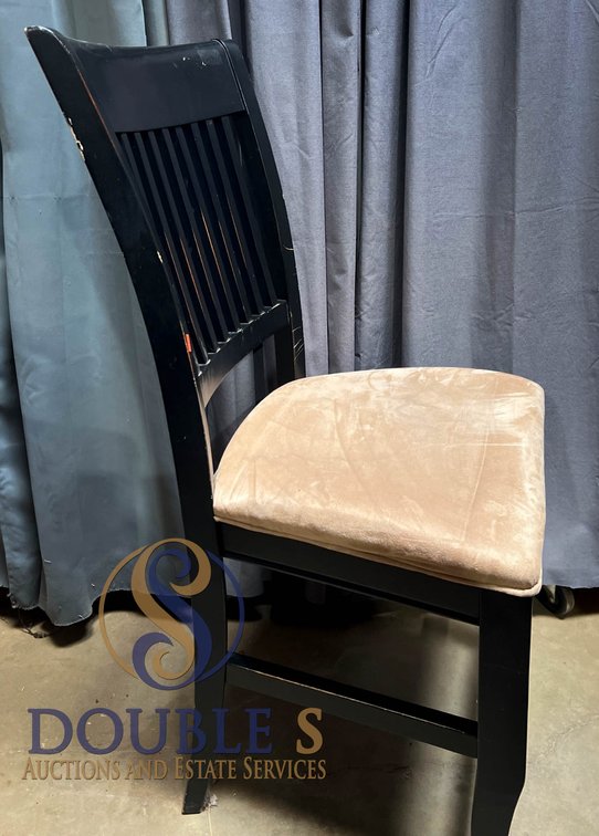 Black Wooden Chair With Tan Upholstered Seat, 45” Tall