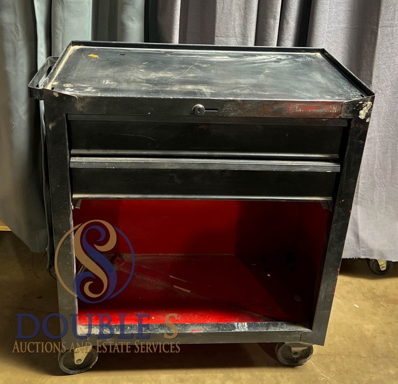 Black Metal Rolling Tool Cart with Red Interior, 14”x27”x32”