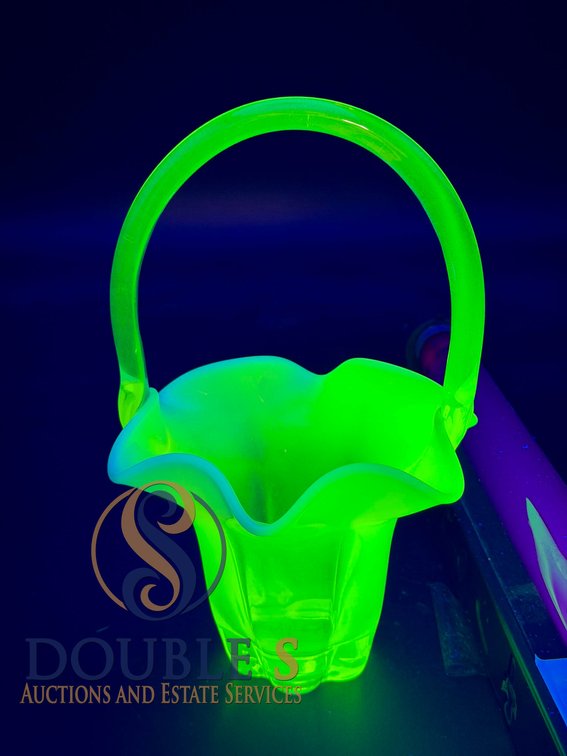 Uranium Glass Basket With Handle in Flared Edge Design