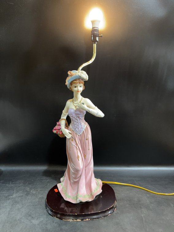 Figurine Table Lamp with Woman in Pink Dress