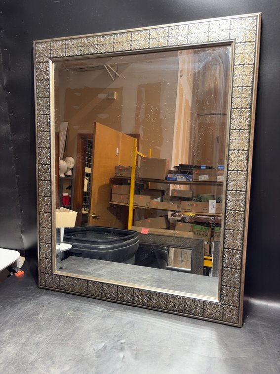 Rectangular Wall Mirror with Embossed Metal