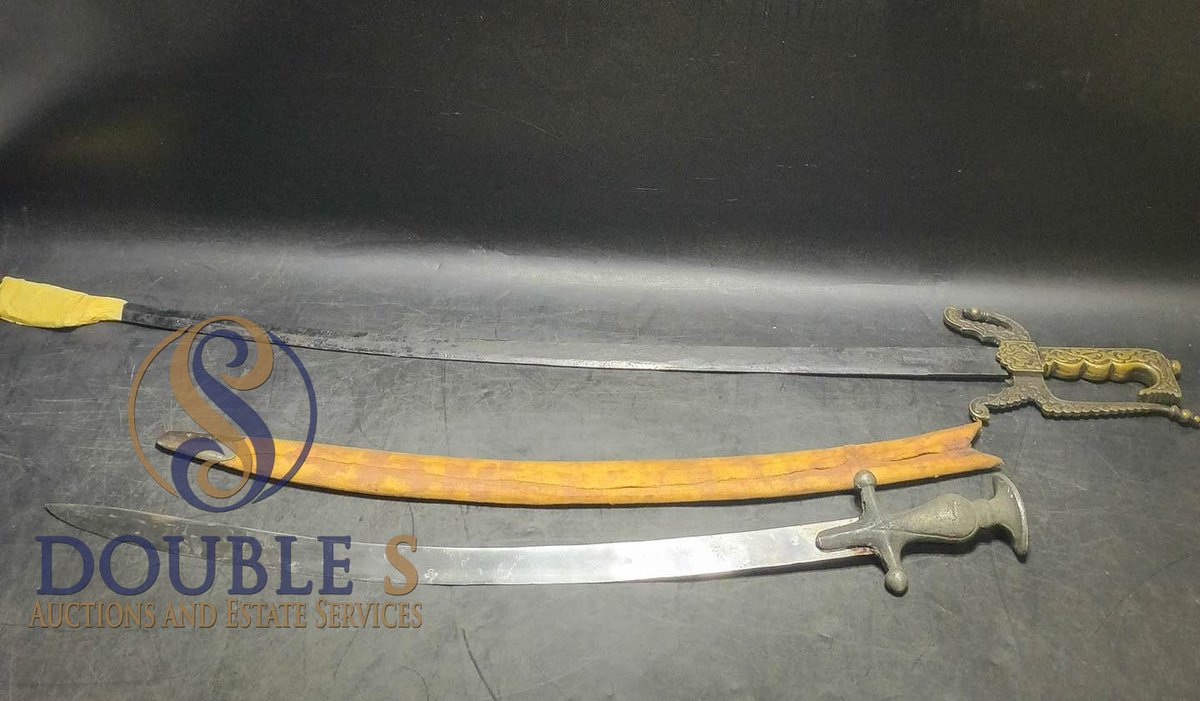 Two Decorative Curved Swords with Scabbard