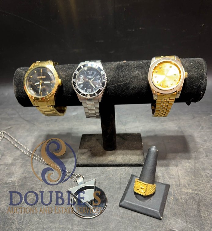 Watches, Gold-Tone Ring, and 20" Silver Chain