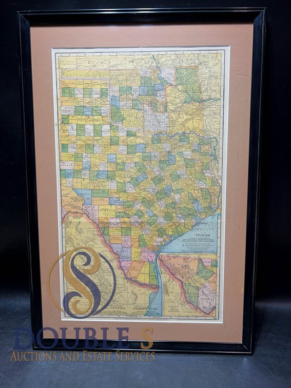 Framed 17x25 Colored Map of Texas