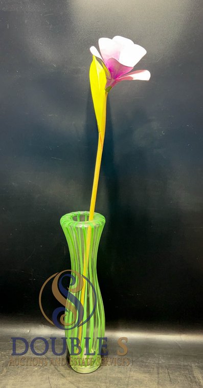 Green Glass Vase With Wooden Flower