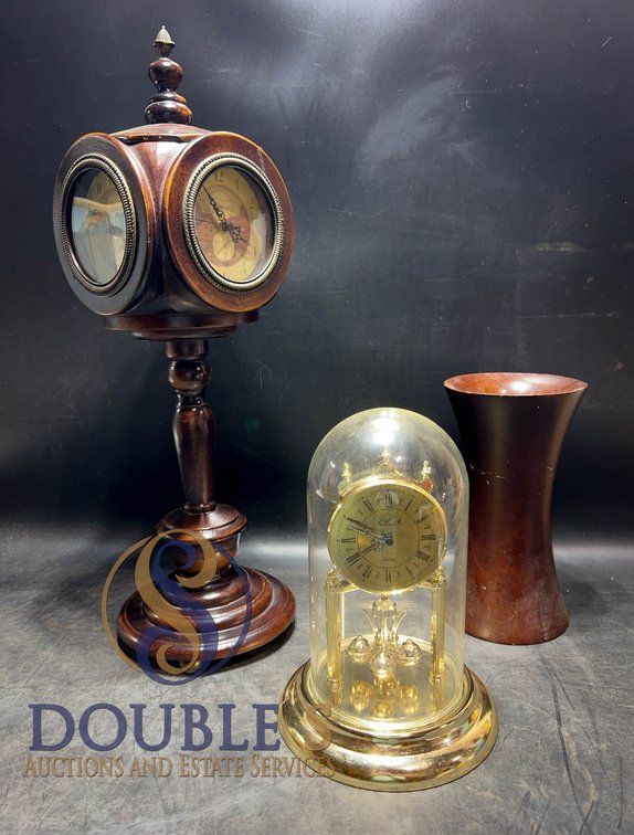 3 Clocks and Vases Assorted Materials