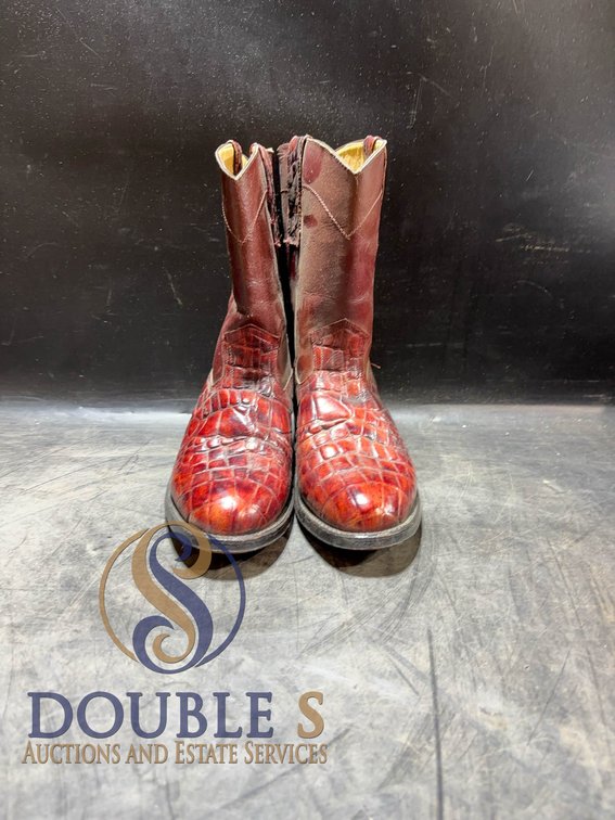 Red Leather Cowboy Boots, Croc Print