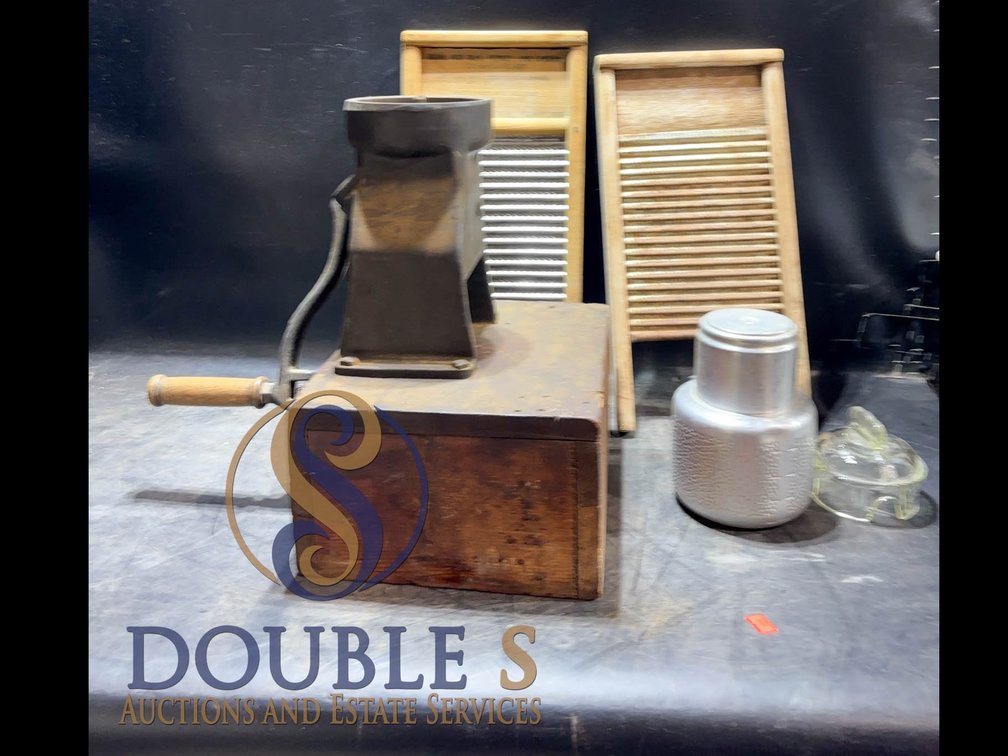 Washboard Pair, Kettle, and Glass Jar Lot