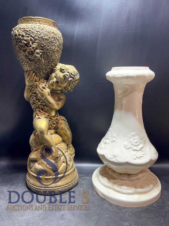 Cast Cherub Flower Vase and White plaster Base
