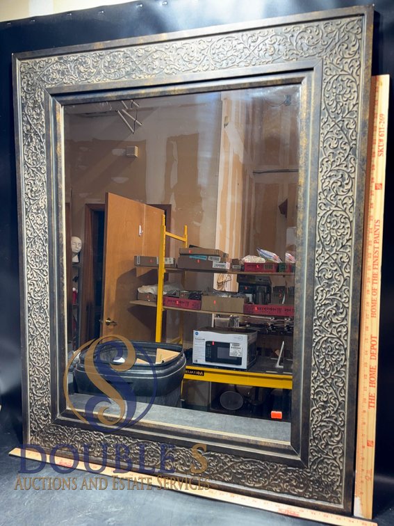 Large Ornate Embossed Metal Framed Mirror