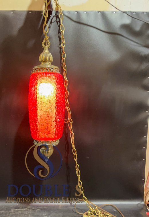 Hanging Red Textured Glass Swag Lamp
