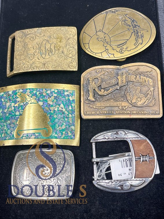 Metal and Inlaid Belt Buckles, Set/6