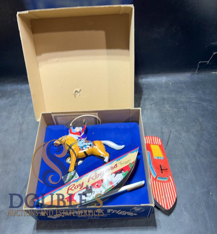 Roy Rogers Tin Wind-Up Toy and Tin Boat