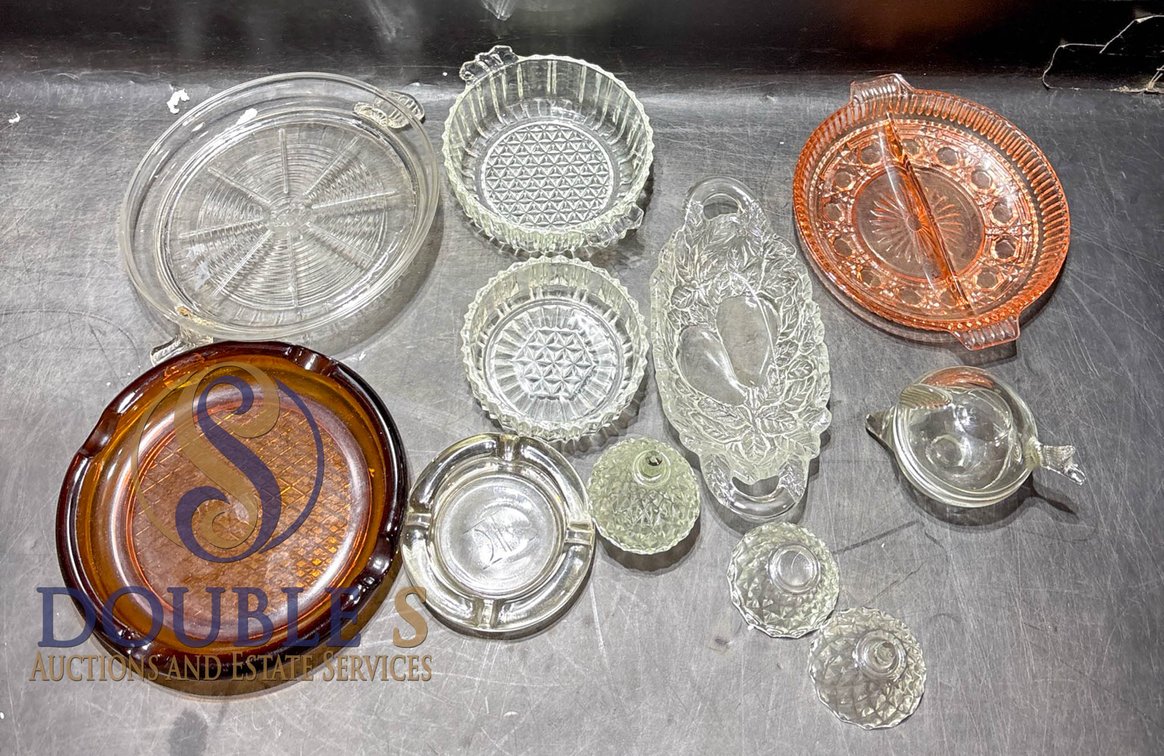 Pressed Glass Serving Dishes and Ash
