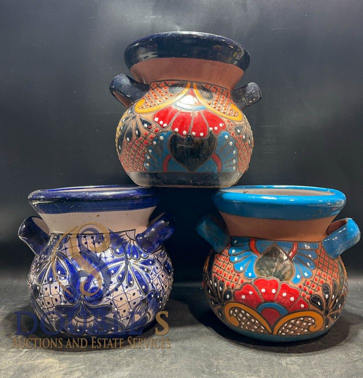 Three Hand-Painted Ceramic Pots