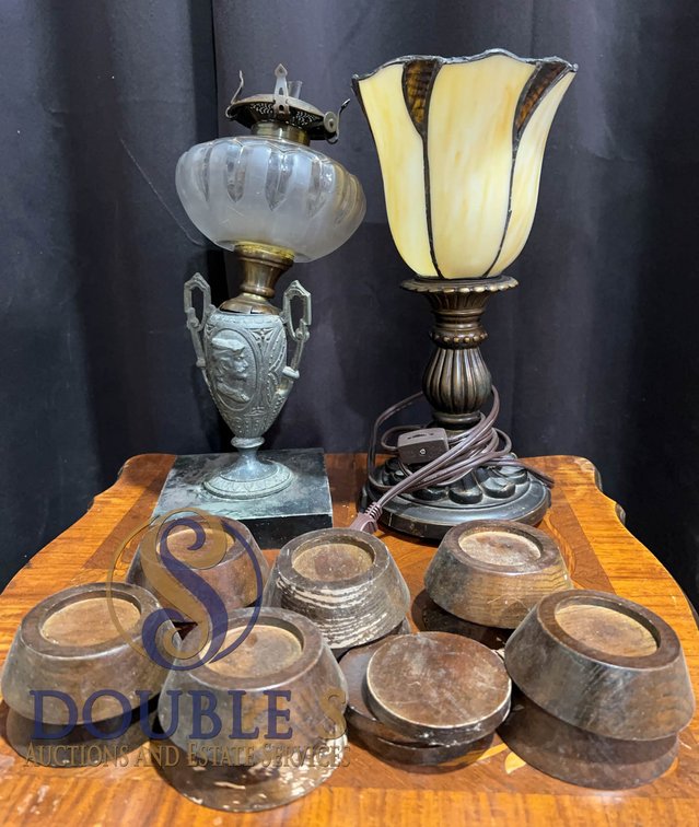 Lot Oil Lamp, Electric Lamp, and Wood R