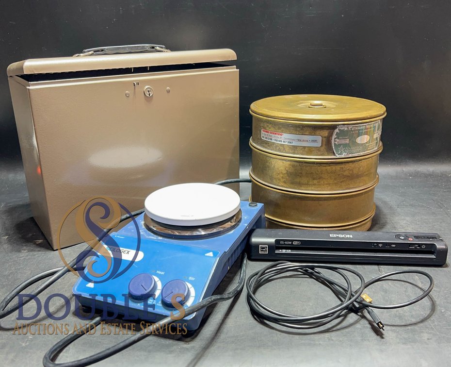 Lab Equipment Lot with Sieves, Hotplate, and
