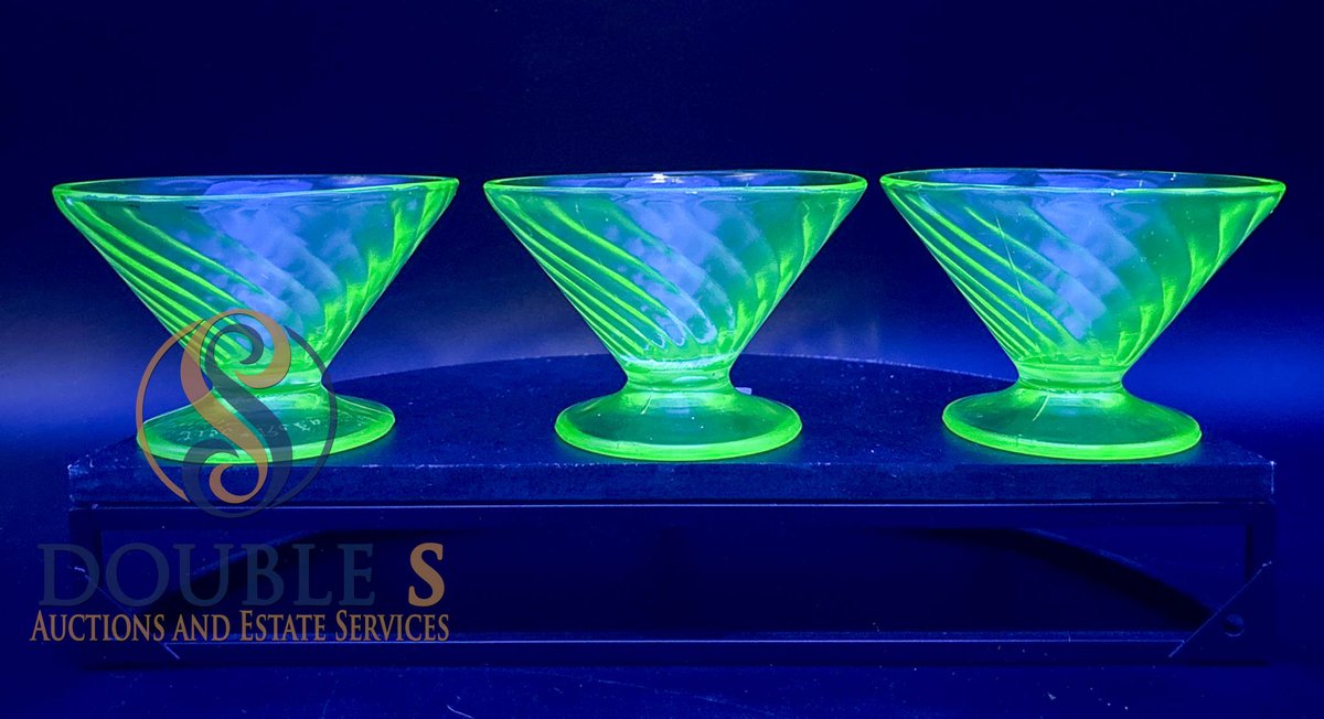 Three Uranium Glass Dessert Bowls