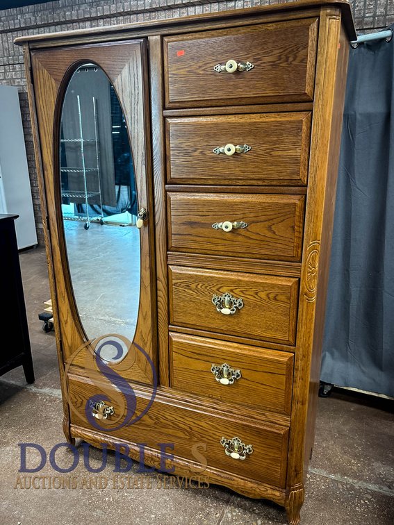 Oak Wardrobe Dresser with Mirror