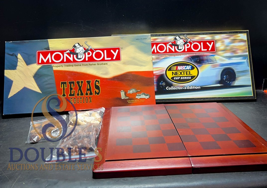 Monopoly Editions and Wooden Chess Set Lot