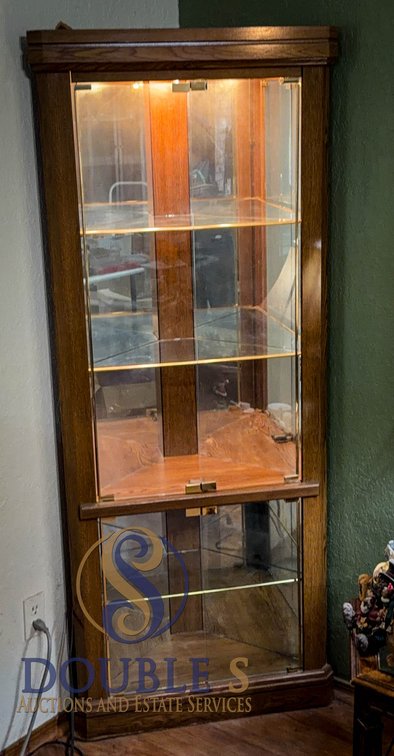 Oak Glass Corner Cabinet, 27”x72”