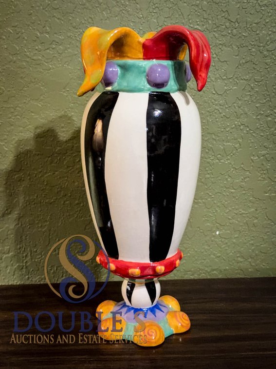Hand-Painted Ceramic Vase with Striped Design