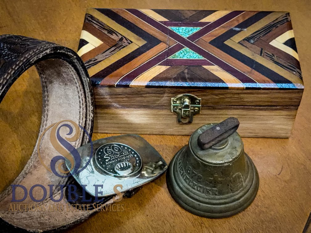Western Belt Set, Brass Bell, Inlaid Box