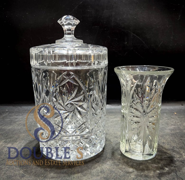Cut Glass Canister Jar and Small Vase