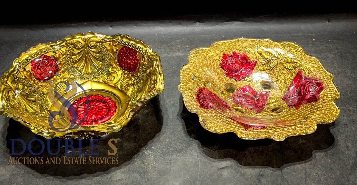 Gold and Red Pressed Glass Bowls