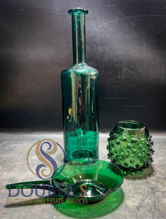 Three-Piece Green Art Glass Collection