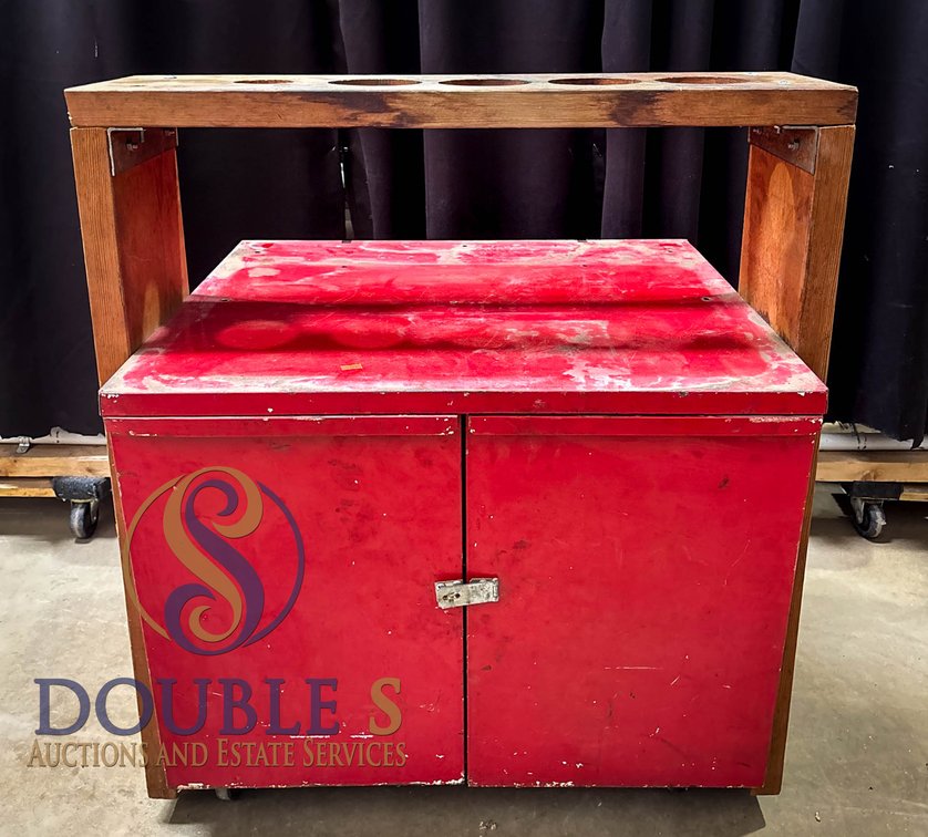 Wood and Metal Rolling Cabinet with Top Cut-H