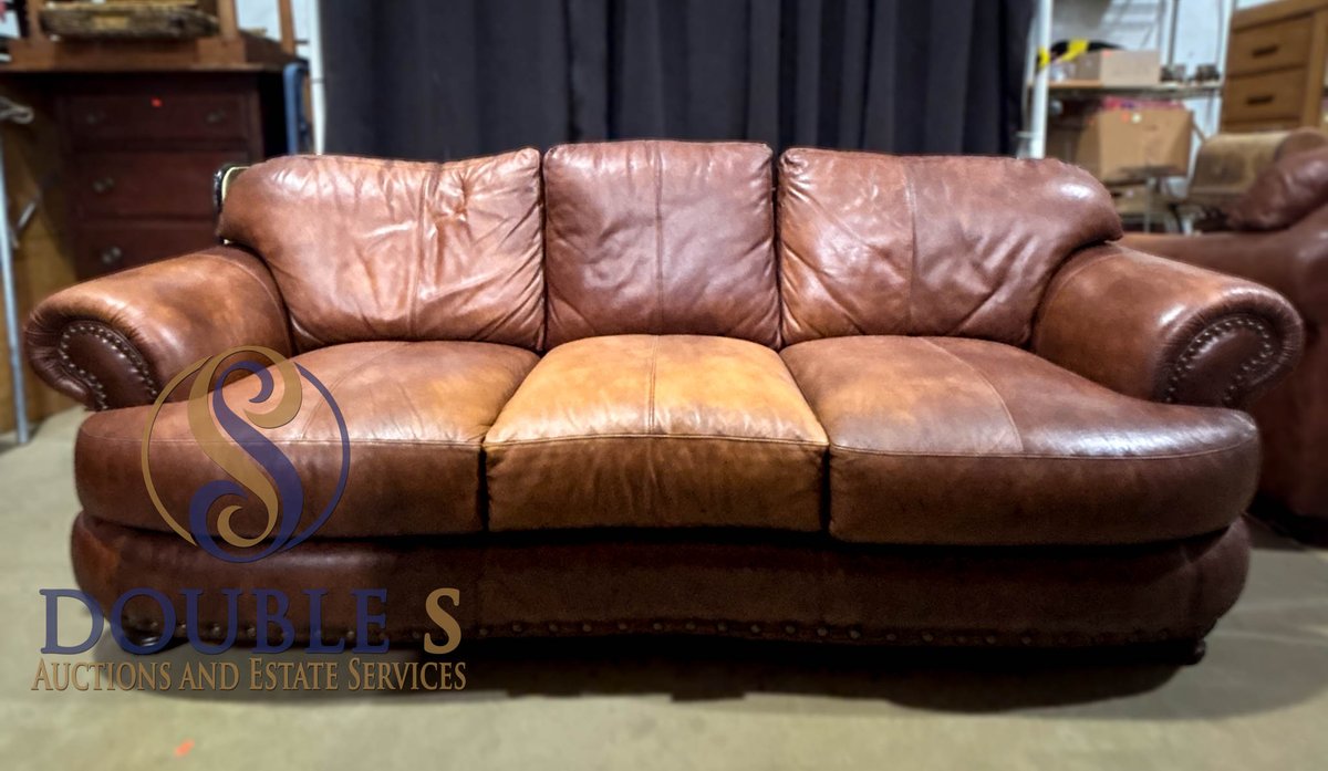 Brown Leather Three-Cushion Sofa