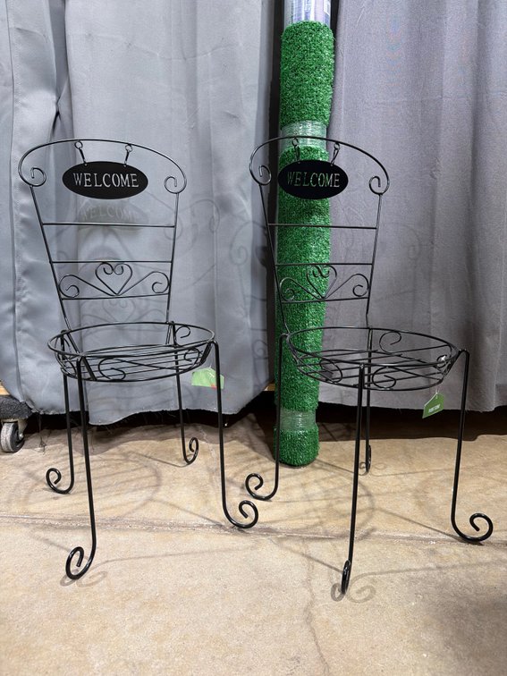 2 metal plant bistro chairs and 5x7 Grass Carpet all new with tags