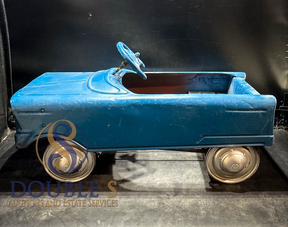 Blue Metal Pedal Car With Steel Wheels