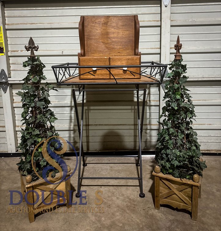 Wood Desk Organizer, Metal Side Table, and (2