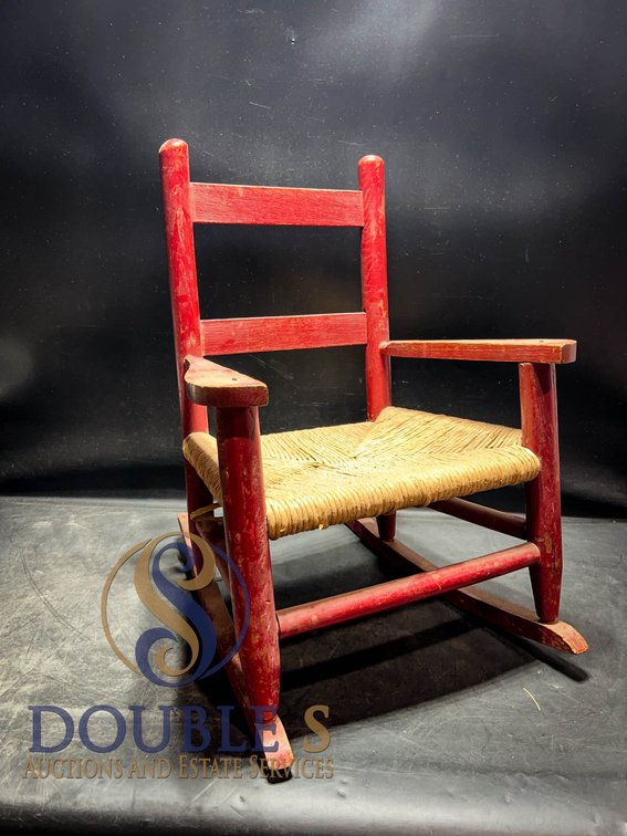 Red Painted Child's Wooden Rocking Chair