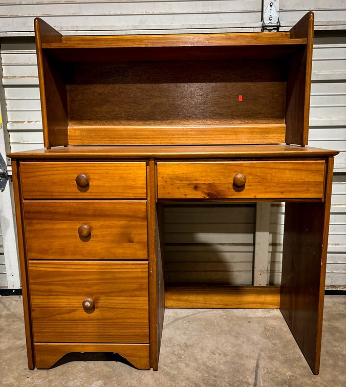Wood Desk with Hutch and Four Drawers